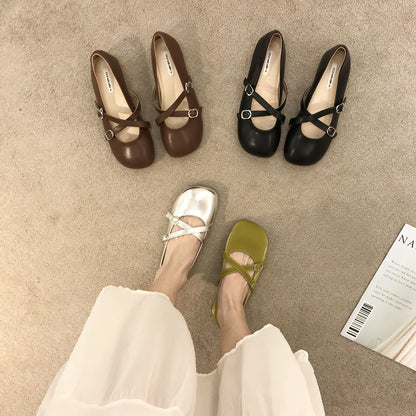 Korean Style Round Head Wanwan Lei Style Gentle Fairy Lady Flat Bottom Mary Jane Shoes