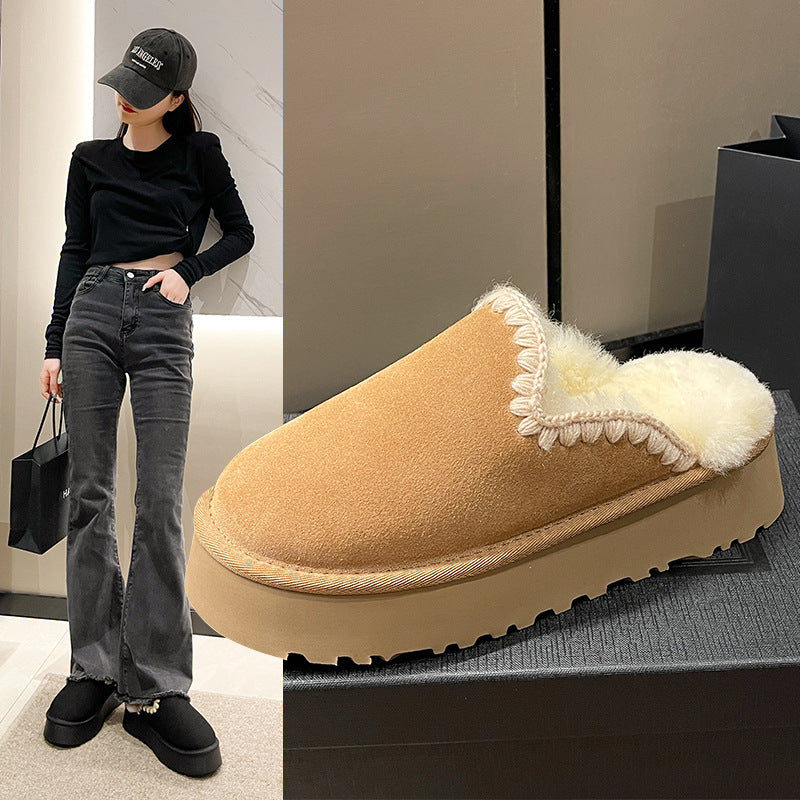 Thick-soled Snow Boots Ethnic Style Lace Short Warm Cotton-padded Shoes Slippers