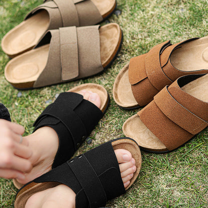 Double-breasted Cork Suede Sandals