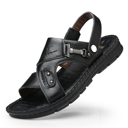 Large Size Sandals Men'S Leather Breathable Soft Leather Soft Sole Thick Bottom 37 Yards 45 Yards 46 Yards 47 Yards Beach Shoes Men