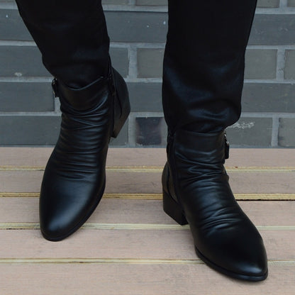 Men's Shoes With Velvet Rivet Pointed Toe Leather Boots