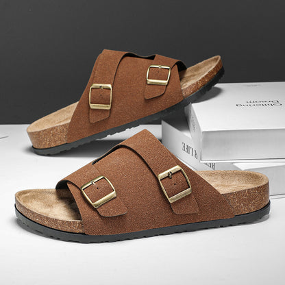 Double-breasted Cork Suede Sandals