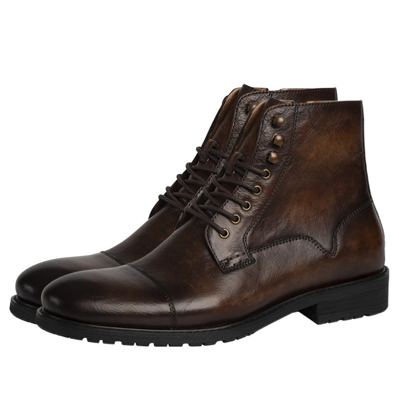 British Style Men's Mid-high Leather Martin Boots