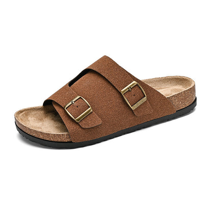 Double-breasted Cork Suede Sandals