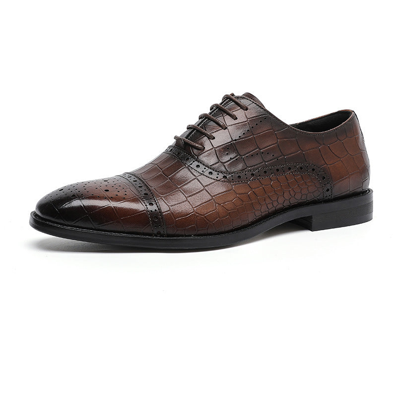 Business Formal Wear Embossed Carved Genuine Leather Oxford Shoes