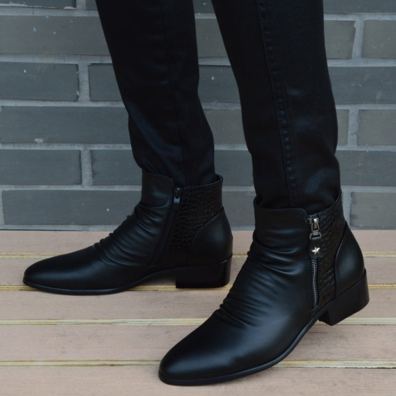 Men's Shoes With Velvet Rivet Pointed Toe Leather Boots