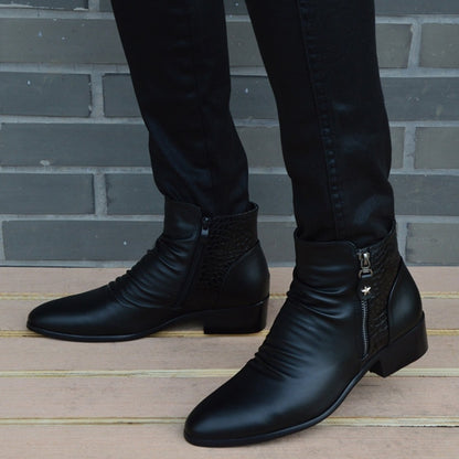 Men's Shoes With Velvet Rivet Pointed Toe Leather Boots