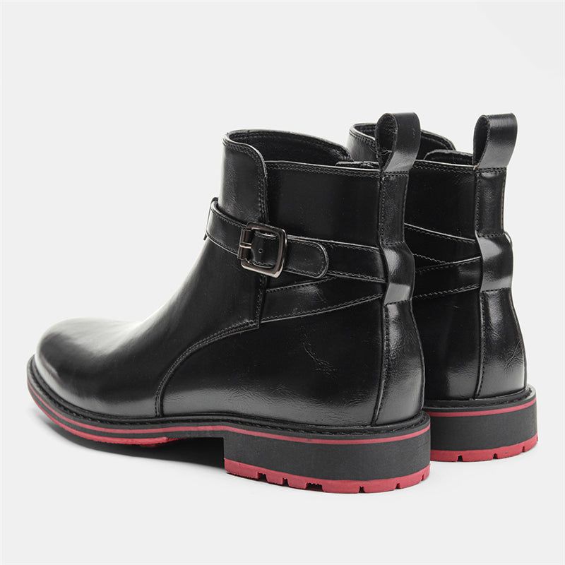 Bright Black Men Fashion Boots With Red Background