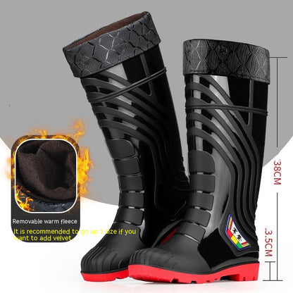 Mid-calf Rubber Fashion Rain Boots Men's Outdoor Fleece-lined