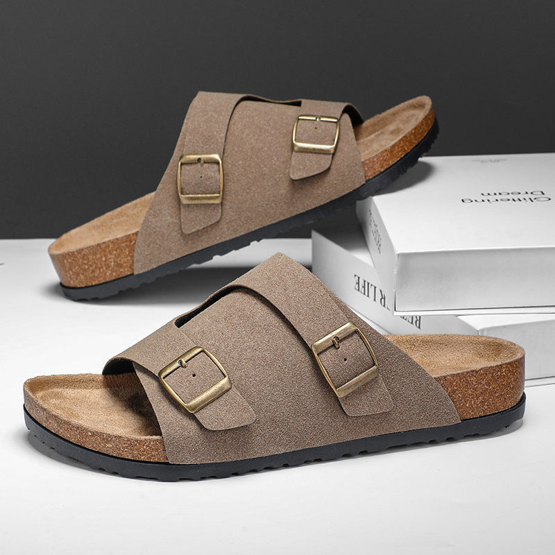 Double-breasted Cork Suede Sandals