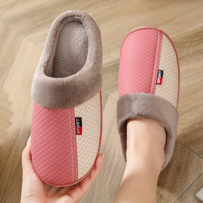 Winter Couple Cotton PU Leather Slippers Waterproof Home Indoor Keeping Cotton Slippers Wholesale