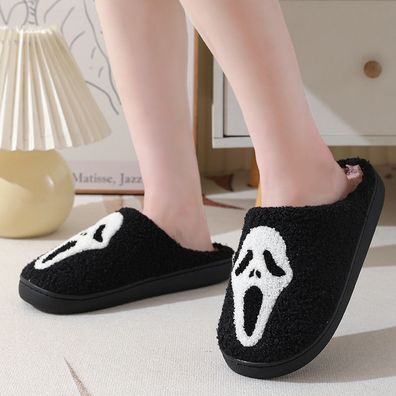 Halloween Skull Cartoon Print Slippers Warm Winter Slippers For Men Women Couple Home Shoes Indoor Cotton Slippers