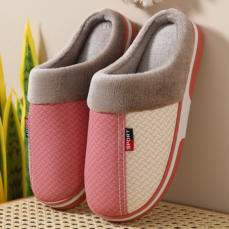 Winter Couple Cotton PU Leather Slippers Waterproof Home Indoor Keeping Cotton Slippers Wholesale