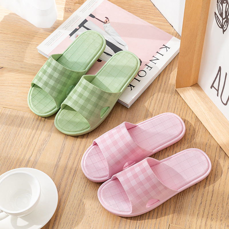 Cute Plaid Print Home Slippers Soft Sole Non-slip Floor Bathroom Shower Slippers For Women And Men House Shoes