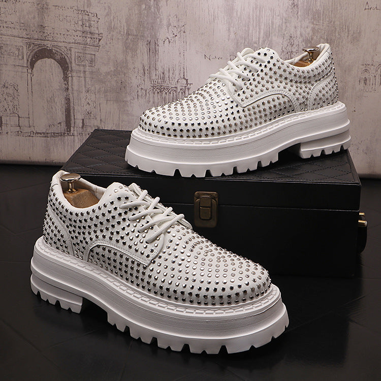 Men's Fashion Design Rivet Leather Shoes Platform Casual Shoes