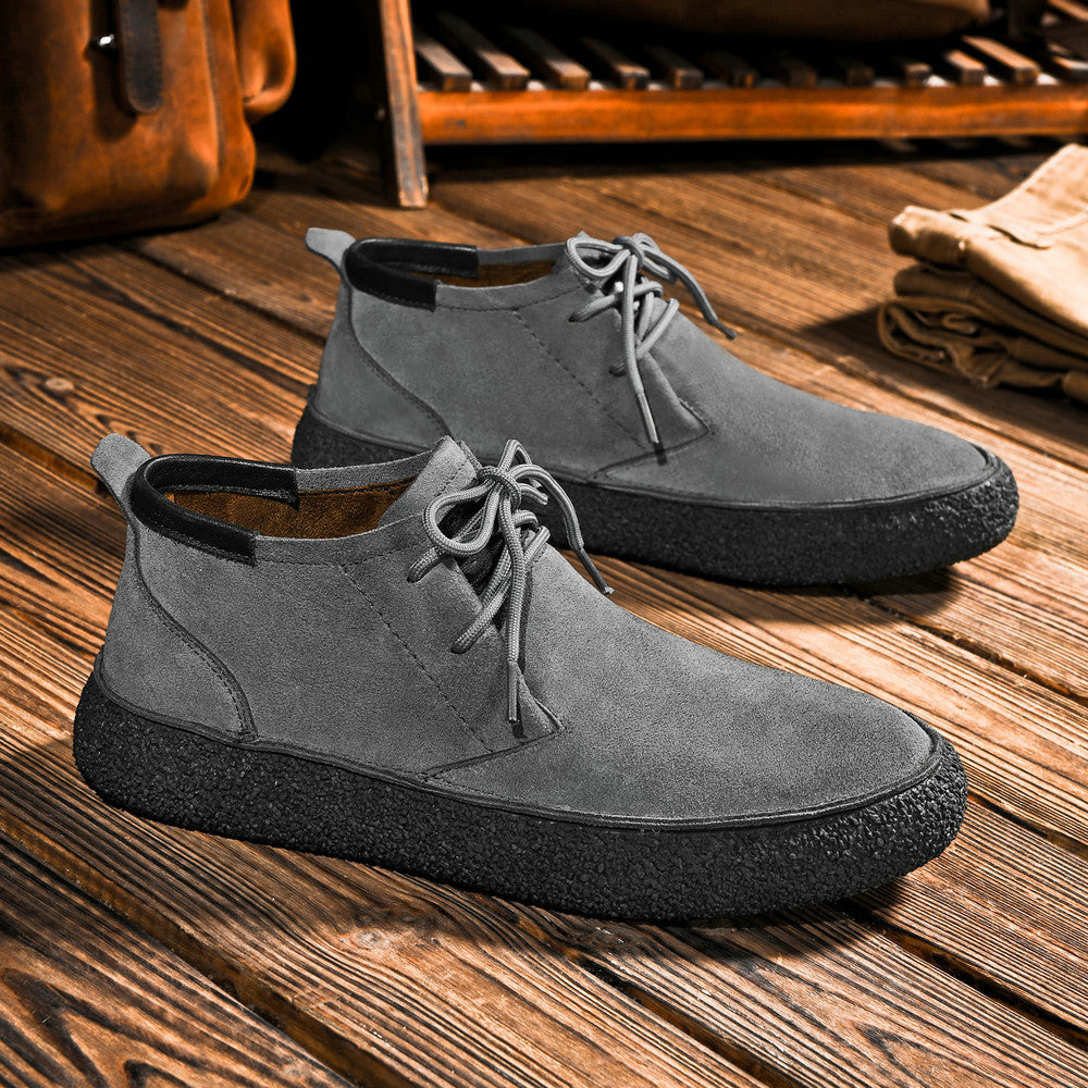 Matte Leather Mercerized Suede Leather Mid-top Board Shoes Men