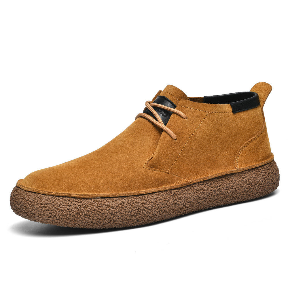 Matte Leather Mercerized Suede Leather Mid-top Board Shoes Men