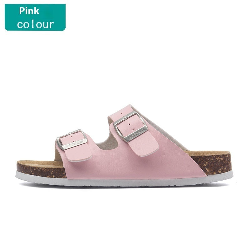 Buckle Flat Cork Slippers Same Beach Buckle Sandals