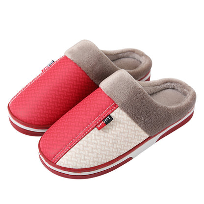 Winter Couple Cotton PU Leather Slippers Waterproof Home Indoor Keeping Cotton Slippers Wholesale