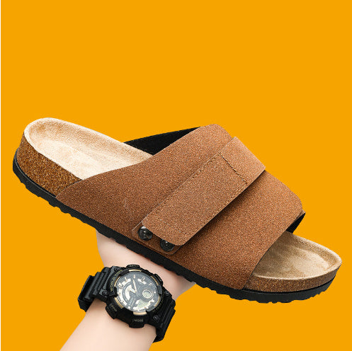 Double-breasted Cork Suede Sandals