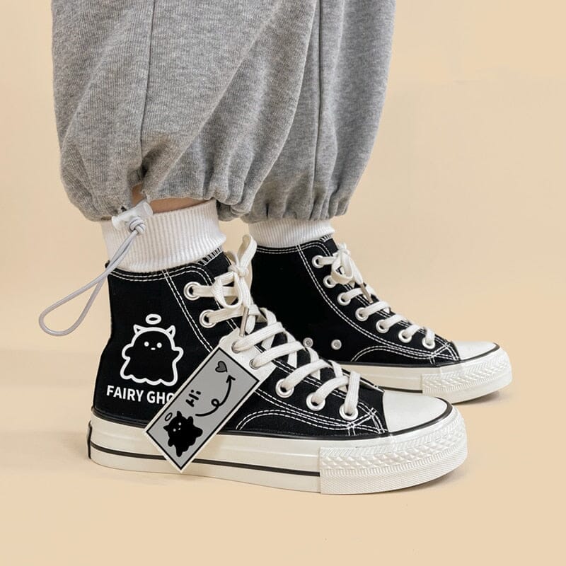 Black Graffiti Casual Canvas Shoes For Students