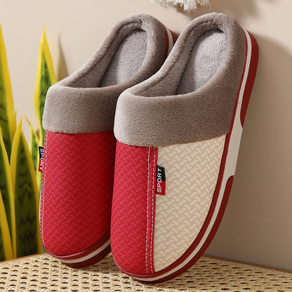 Winter Couple Cotton PU Leather Slippers Waterproof Home Indoor Keeping Cotton Slippers Wholesale