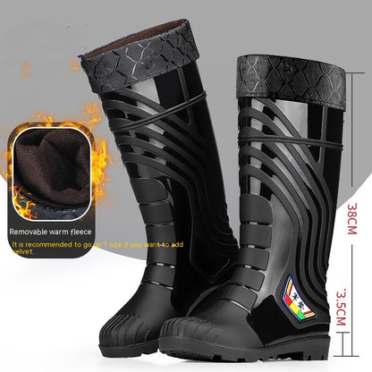 Mid-calf Rubber Fashion Rain Boots Men's Outdoor Fleece-lined