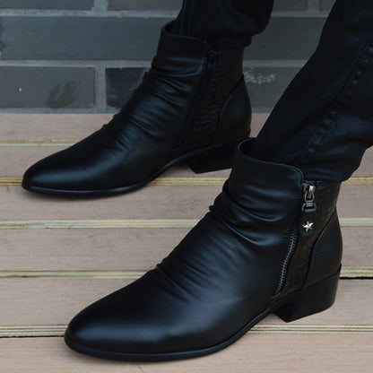 Men's Shoes With Velvet Rivet Pointed Toe Leather Boots