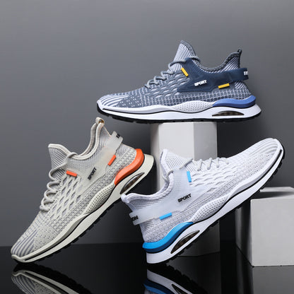 Men's Mesh Sneakers Fashion Striped Plaid Design Lace-up Shoes Casual Lightweight Breathable Sports Shoes